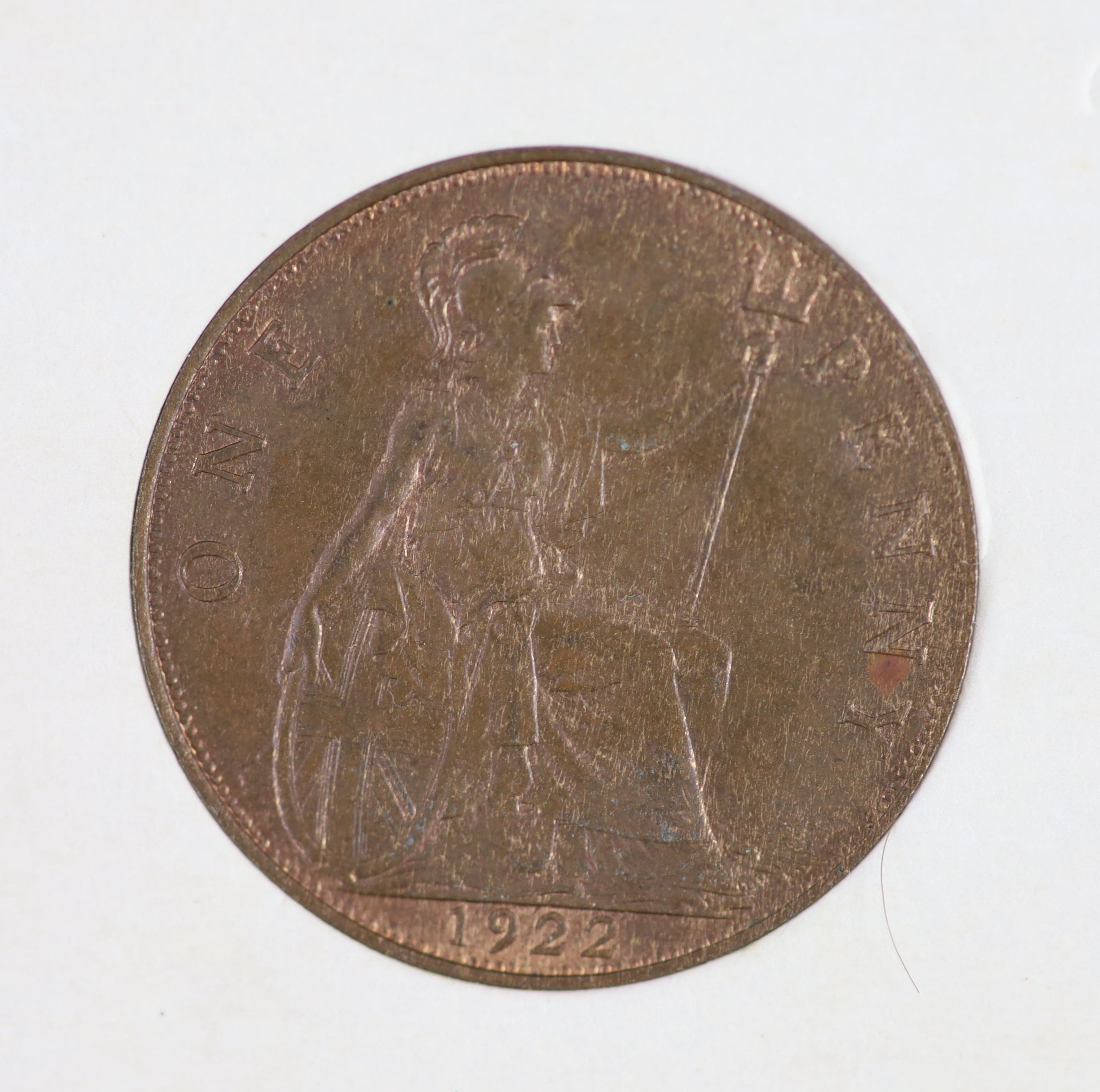Queen Victoria to Queen Elizabeth II one penny coins, a long run from 1901-1967, the majority good EF to aUNC, including scarce 1904, 1922 and 1926 one pennies, aUNC
